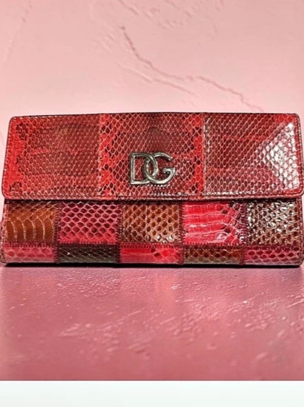 Dolce & Gabbana vintage Red Patchwork Wallet snake embossed leather - Picture 2 of 14